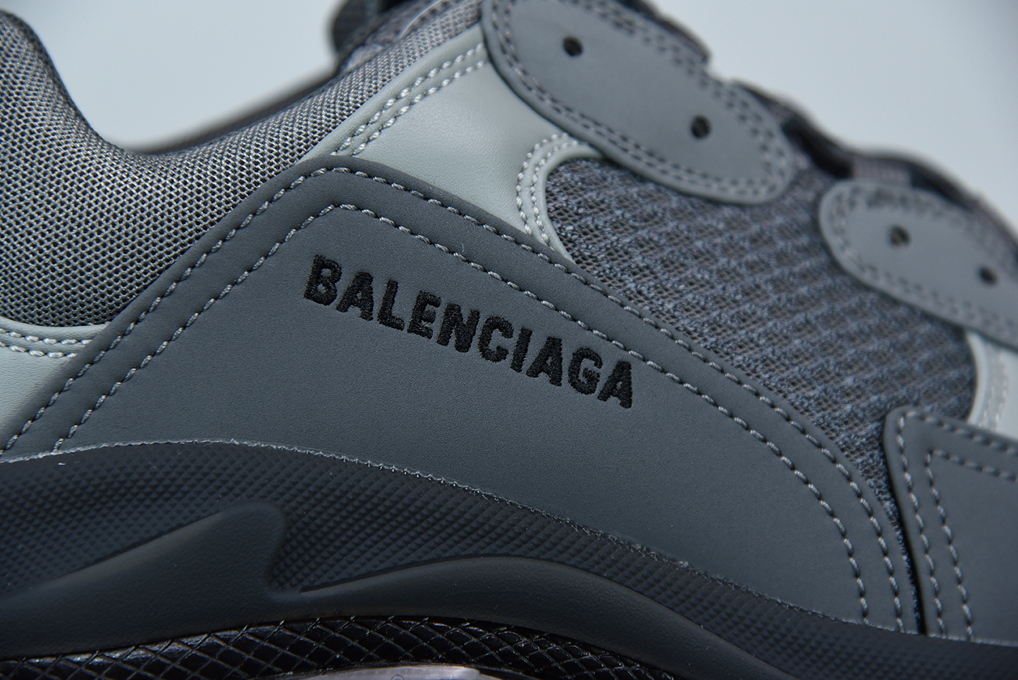 be2ac936 Balenciaga Triple S Black Ash close-up detail