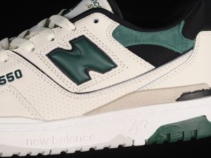 New Balance 550 Shoes White Pine Green Black close-up detail