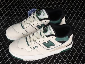 New Balance 550 Shoes White Pine Green Black front view